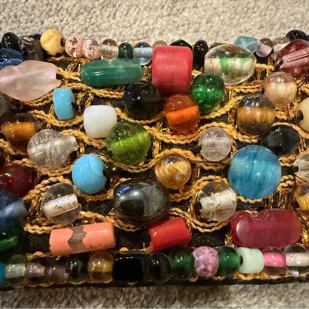 Vintage Beaded Statement Belt – Multicolor Glass Beads – Boho Artisan Style
